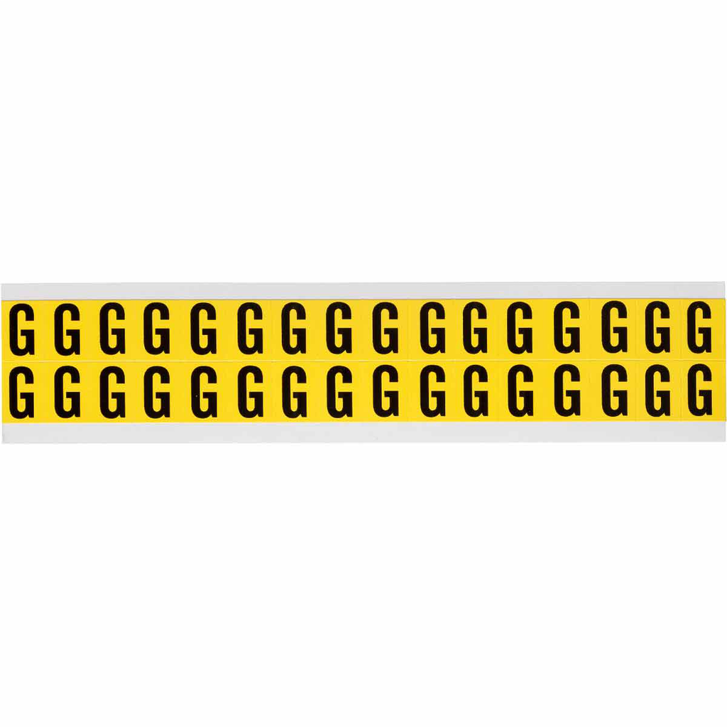 Product image for Brady 3420-G Repositionable Vinyl 0.625 in Black on Yellow, Letters G Card of 32 Labels