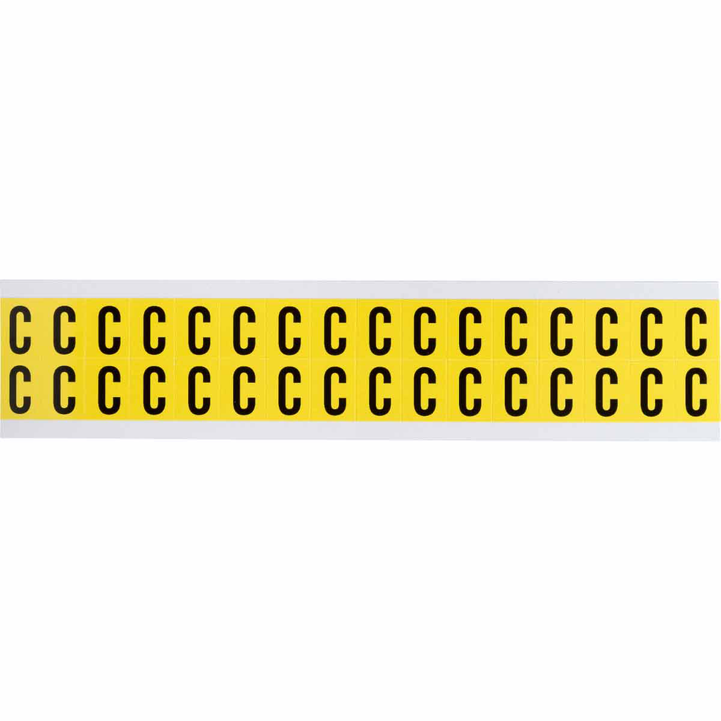 Product image for Brady 3420-C Repositionable Vinyl 0.625 in Black on Yellow, Letters C Card of 32 Labels