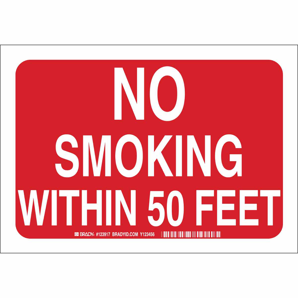 Product image for Brady 123915 No Smoking Within 50' Sign, 7" H x 10" W x 0.035" D, Aluminum