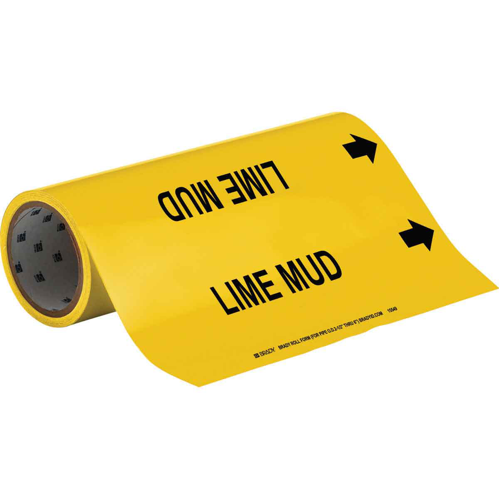 Product image for Brady 15549 LIME MUD Pipe Marker, 30' H x 12" W, Roll of 30', Fits Pipes 6" Dia. or Smaller