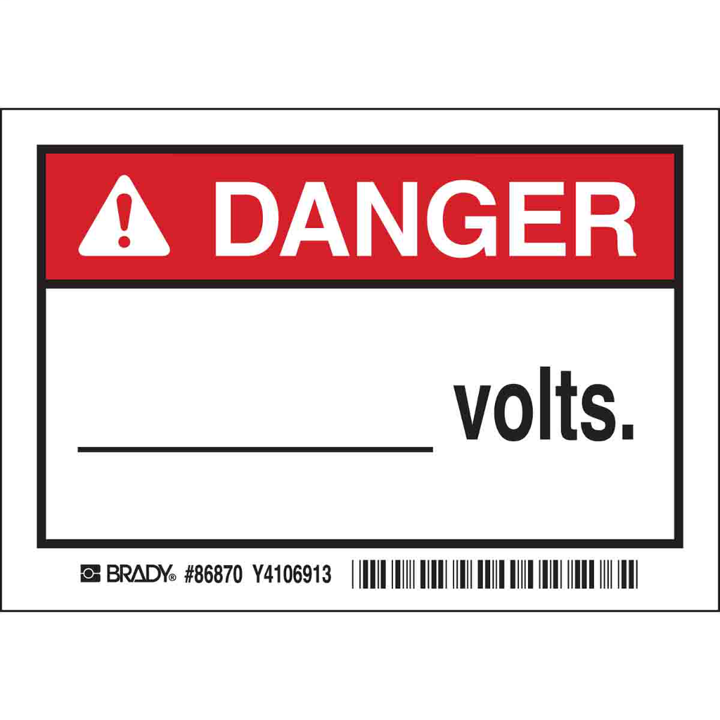 Product image for Brady 86870 DANGER VOLTS Labels, Pack of 5 Labels