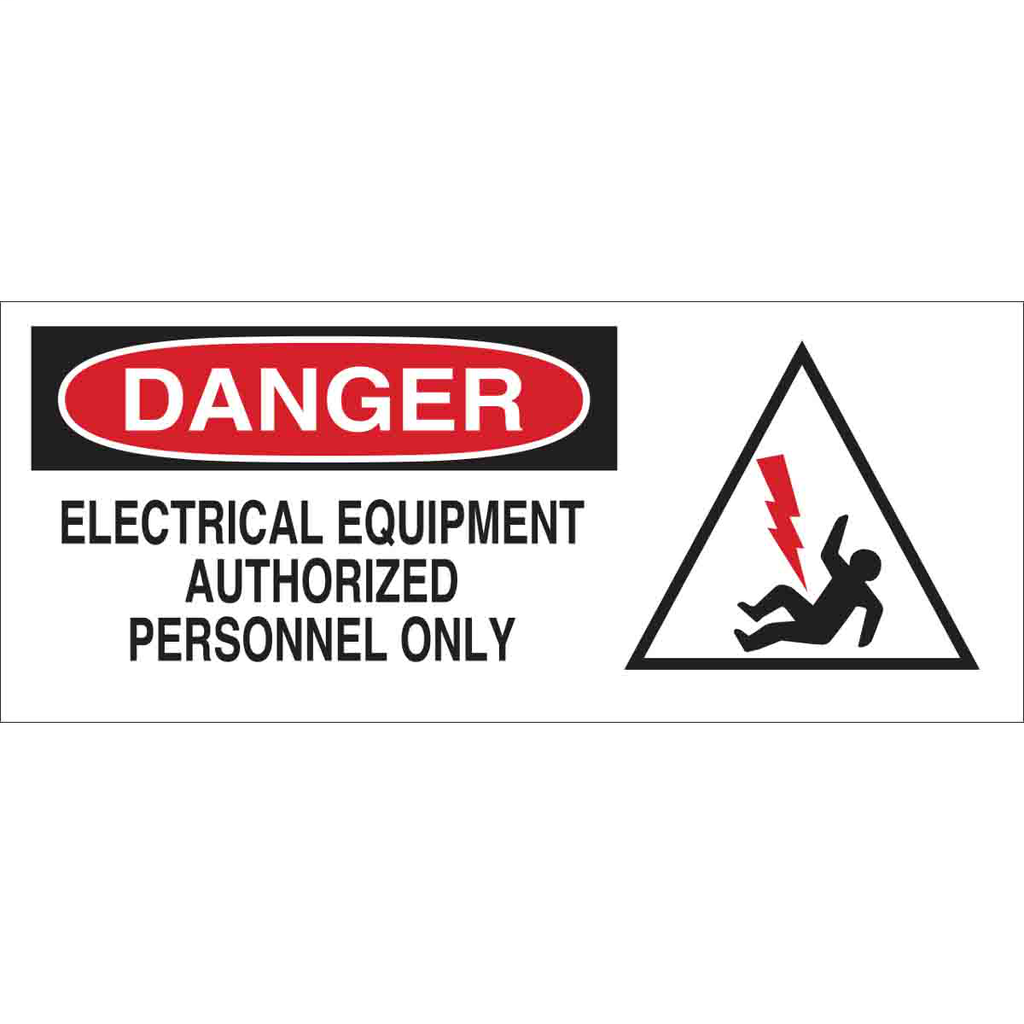 Product image for Brady 70306 DANGER Electrical Equipment Authorized Personnel Only Sign, 7" H x 17" W x 0.1" D, Fiberglass