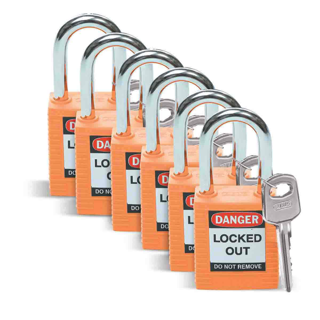 Product image for Brady 51347 Nonconductive Nylon Padlocks - 6-Pin Cylinder, 1.5 in. Shackle Clearance, Keyed Different