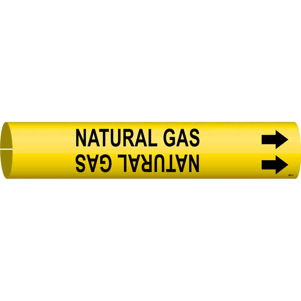 Product image for Brady 4097-D NATURAL GAS Pipe Marker, 2.8125" H x 2.8125" W, Fits Pipes 4" Dia. Thru 6" Dia.