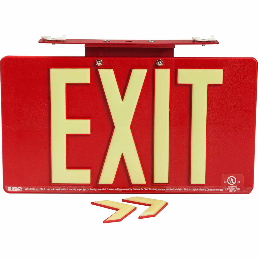 Product image for Brady 145477 BradyGlo Exit Sign, Red, 9.5" H x 17.25" W x .25" D, Single Sided, T-Bar