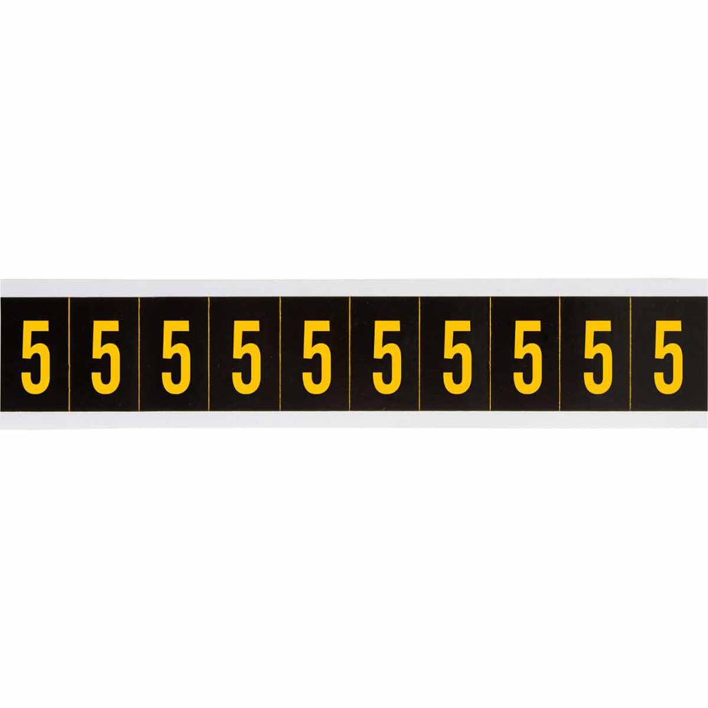 Product image for Brady 7897-5 Outdoor Utility Pressure Sensitive Vinyl Number Labels - 2" H, Yellow on Black, 5
