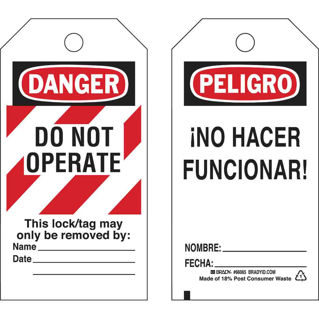 BRADY 65453 PAPER LOCKOUT TAGS BRADY 65453 PAPER LOCKOUT TAGS