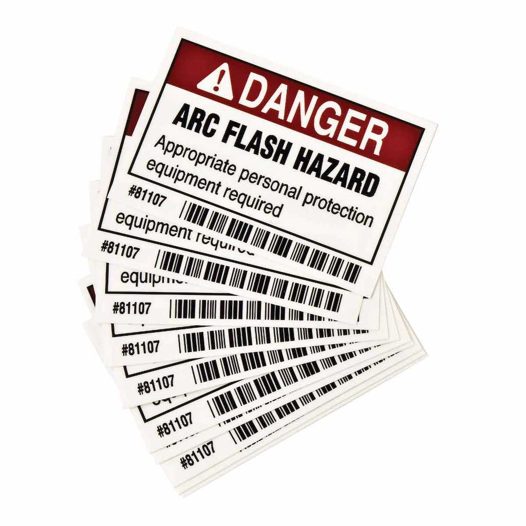 Product image for Brady 81107 Arc Flash Labels - Self-Sticking Polyester, 2" H x 3" W x 0.006" D, Pack of 10 Labels, Black/Red on White