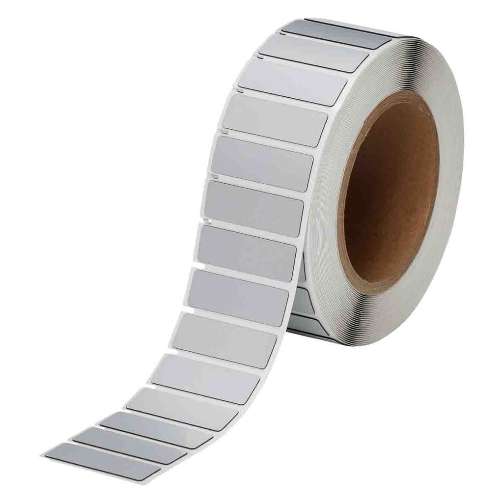 Product image for Brady THTEP-172-593-.5SL Foam Backed Raised Panel Labels, 0.59" H x 1.77" W, Silver, Roll of 500 Labels