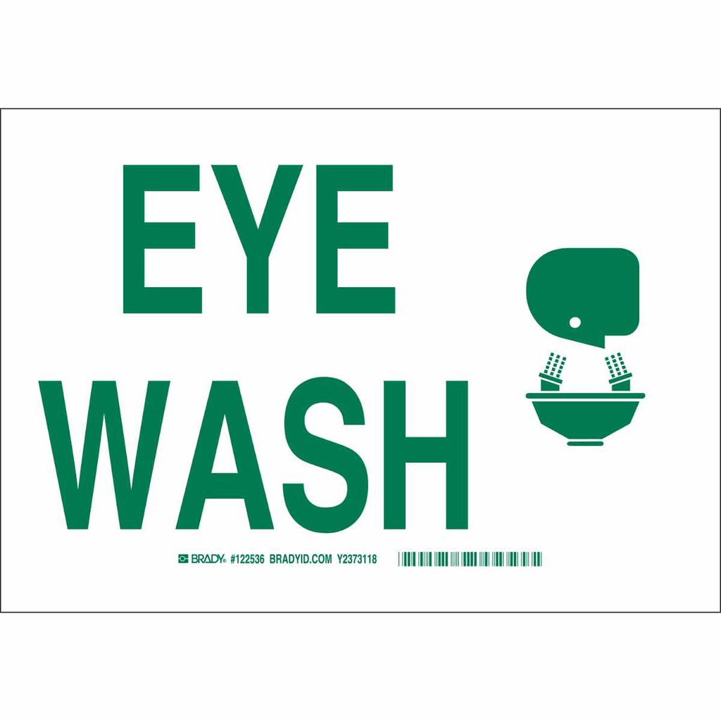 Product image for Brady 122586 Eye Wash w/Pictogram Sign, 10" H x 14" W x 0.006" D, Polyester