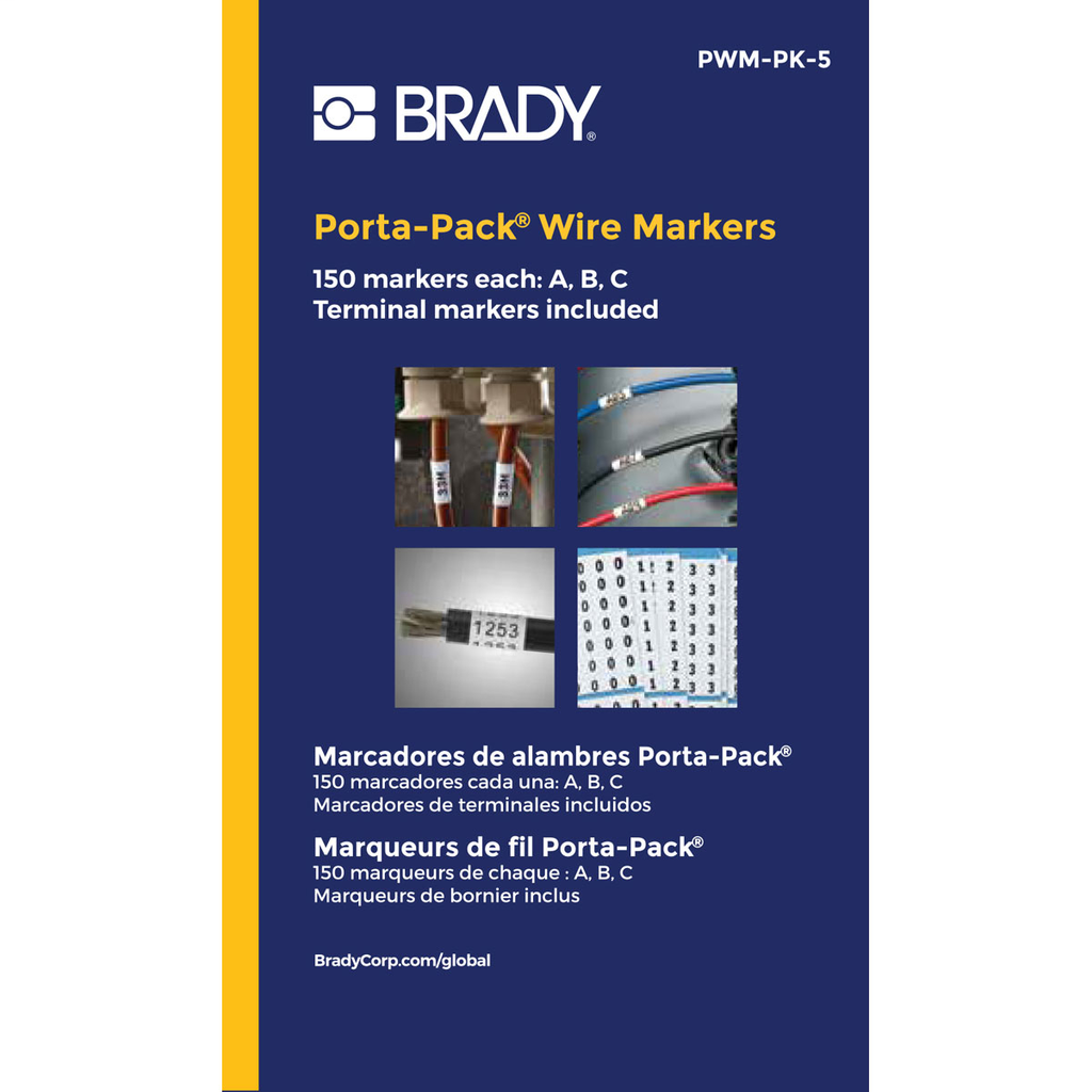Product image for Brady PWM-PK-5 Porta-Pack® Wire Marker Book - Repositionable Vinyl Cloth, Legend A, B, C
