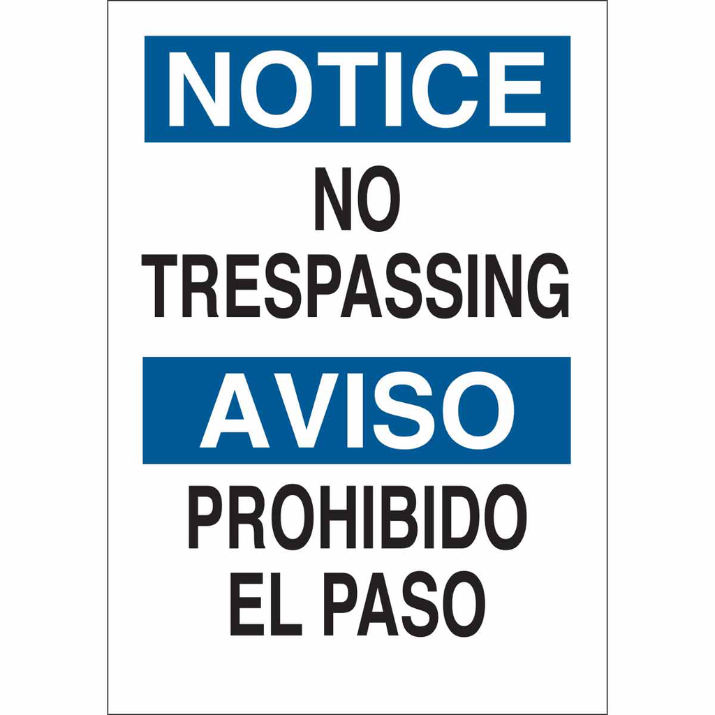 Product image for Brady 38614 Bilingual NOTICE No Trespassing Sign, 14" H x 10" W x 0.06" D, Polystyrene