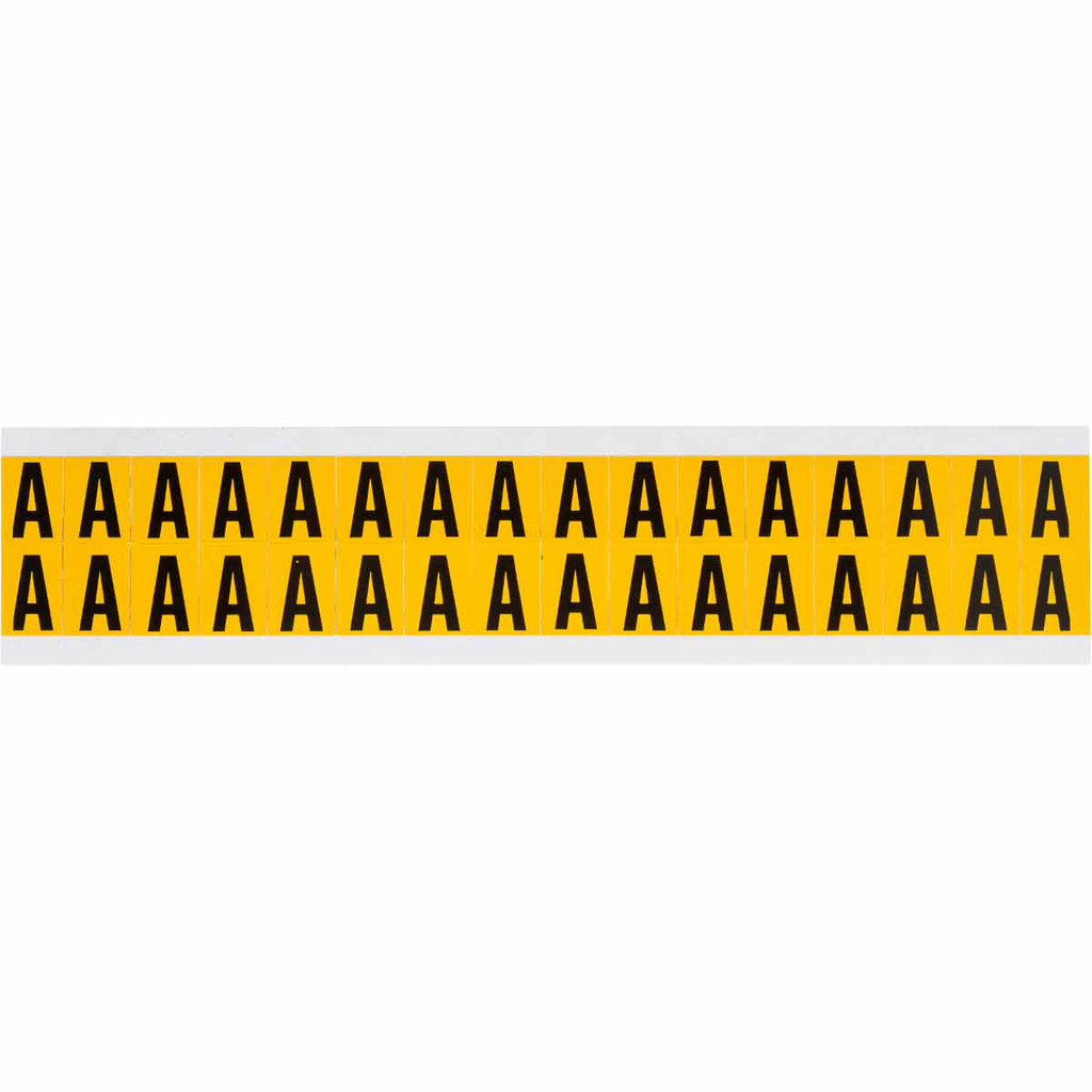 Product image for Brady 1520-A 15 Series Pressure Sensitive Vinyl Letter Labels - 0.625" H, Black on Yellow, A