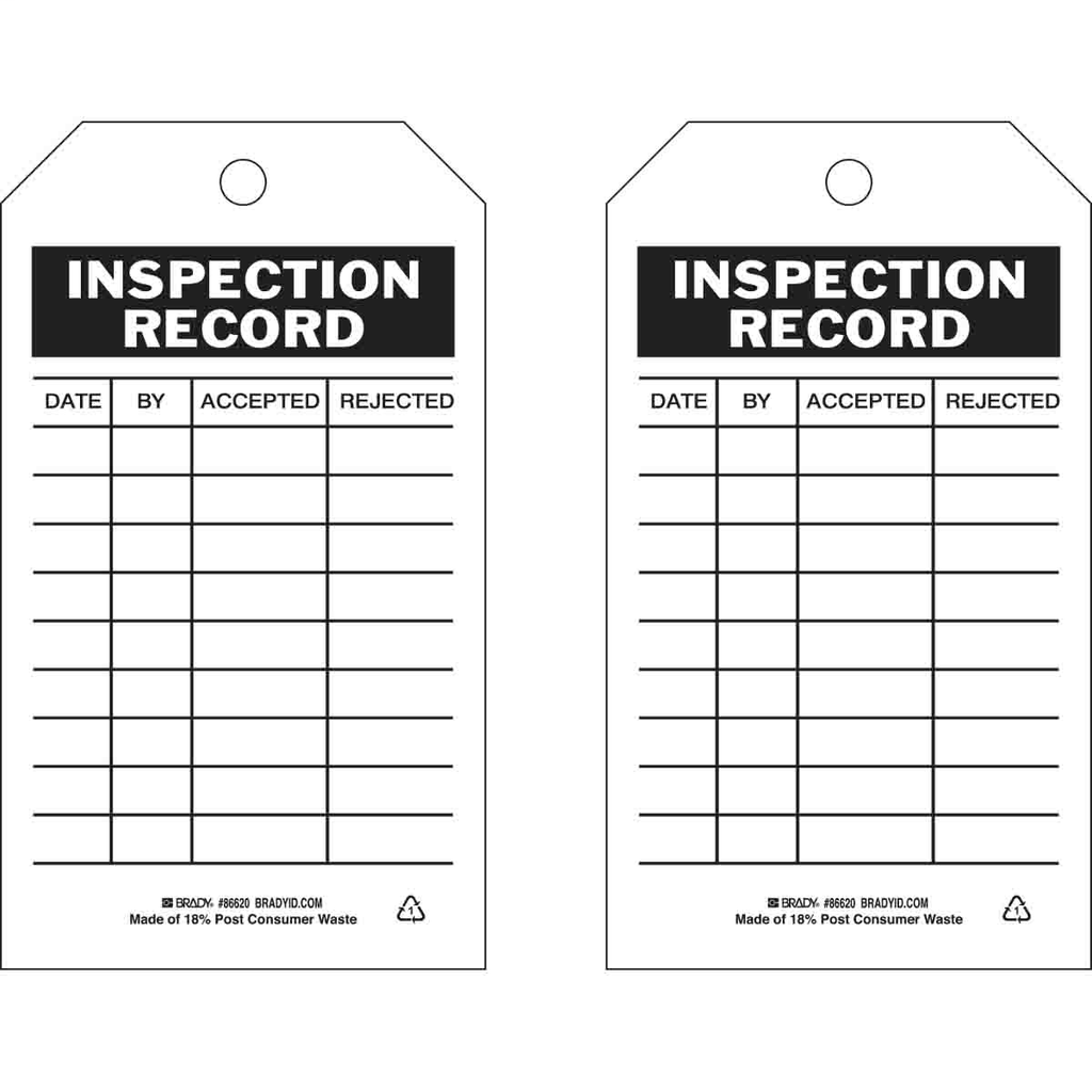 Product image for Brady 86500 Inspection & Material Control Tags - DATE: BY: ACCEPTED: REJECTED:, 7" H x 4" W, Black on White