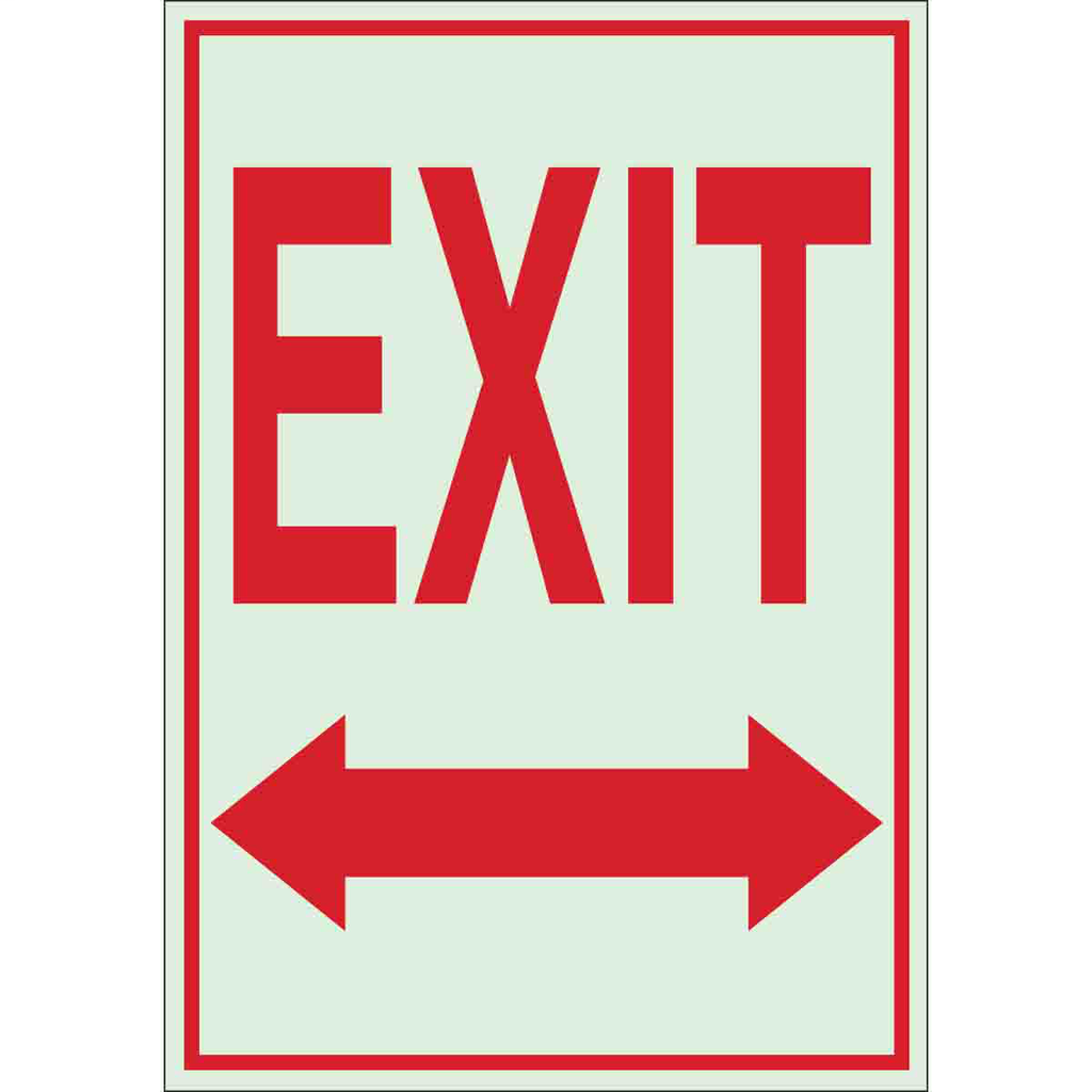Product image for Brady 80290 BradyGlo Exit Sign, Red on Glow, 14" H x 10" W x 0.063" D, Arrow Direction: Left/Right