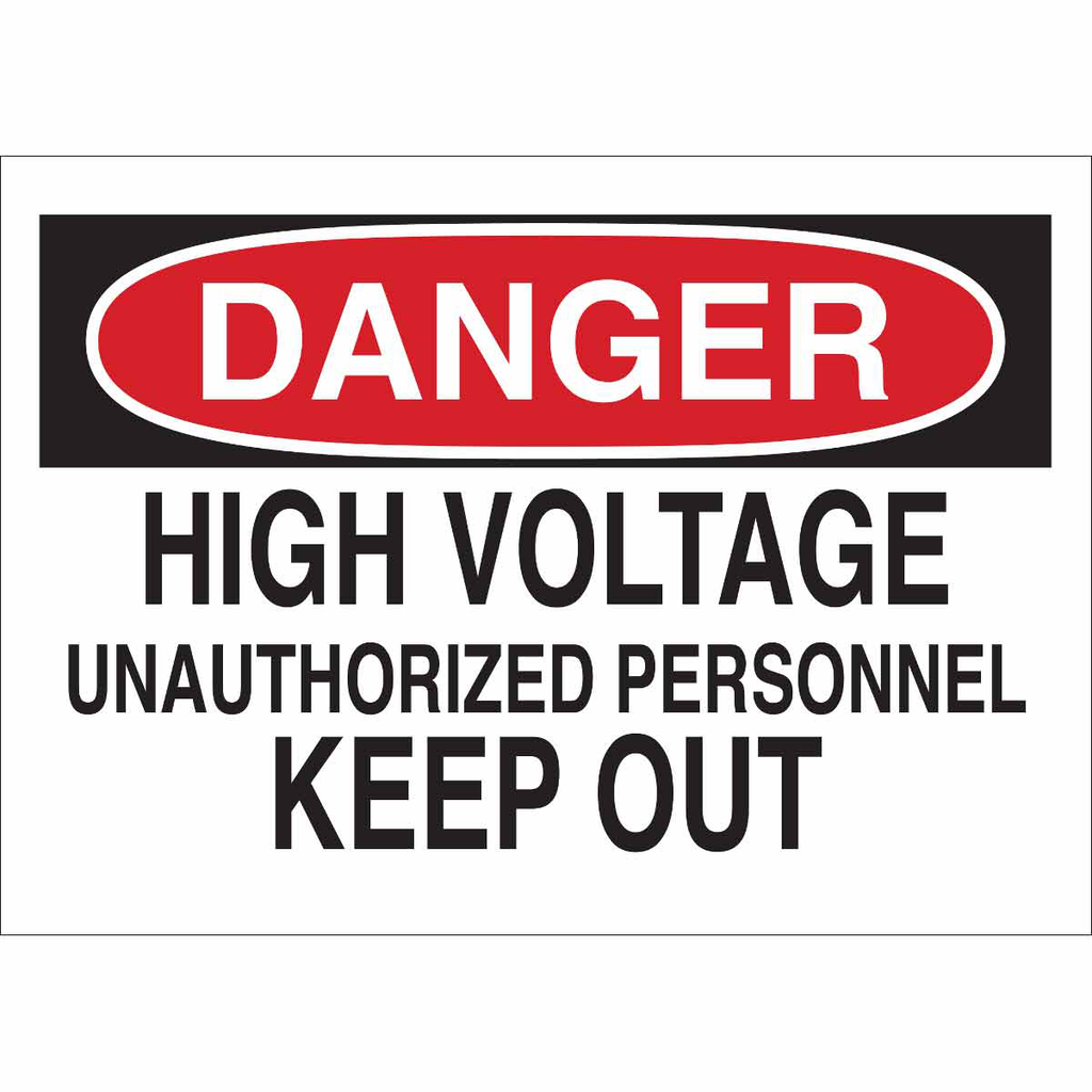 Product image for Brady 22105 DANGER High Voltage Unauthorized Personnel Keep Out Sign, 7" H x 10" W x 0.06" D, Polystyrene