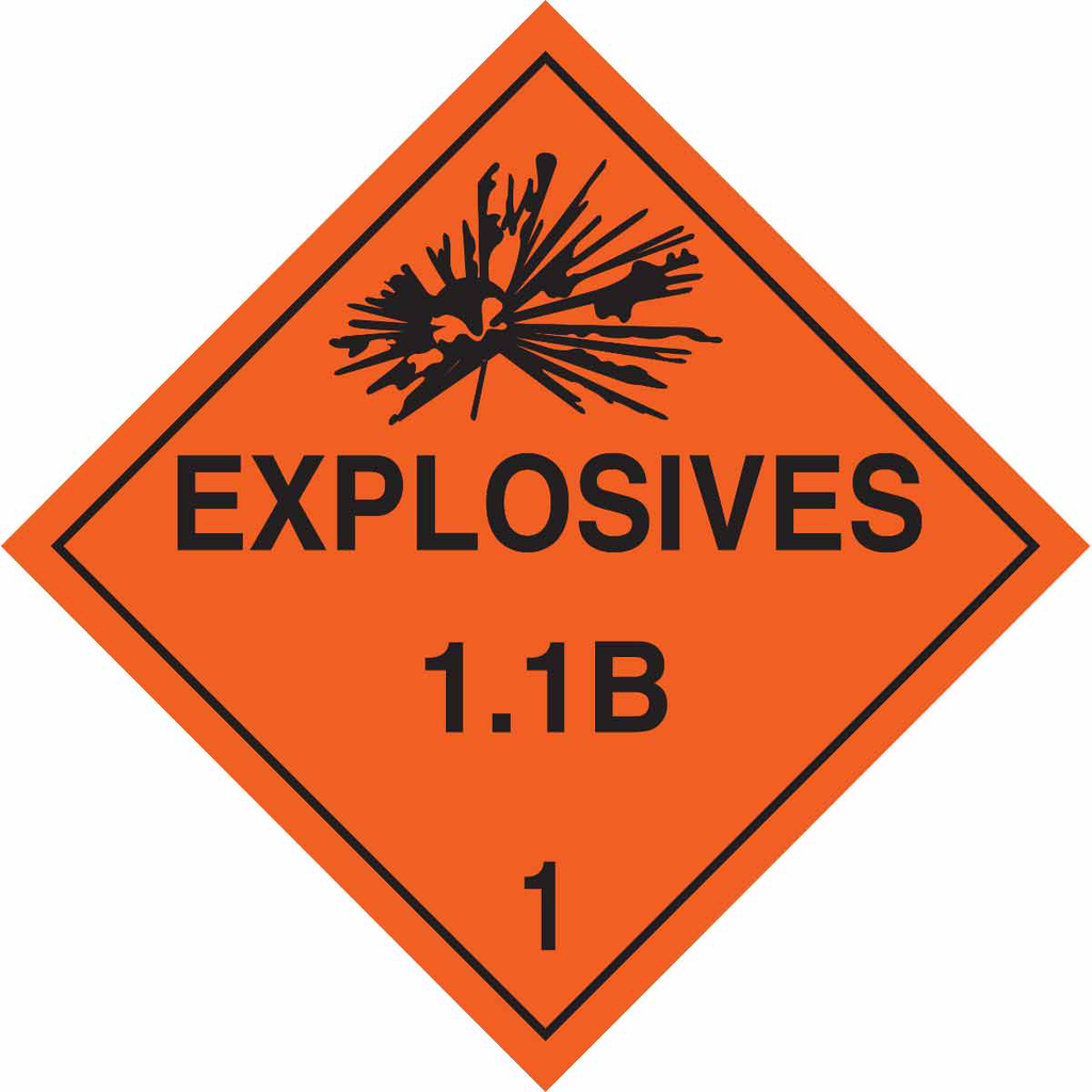 Product image for Brady 63371 Explosives 11B 1 Sign, 10.75" H x 10.75" W x 0.024" D, Paper