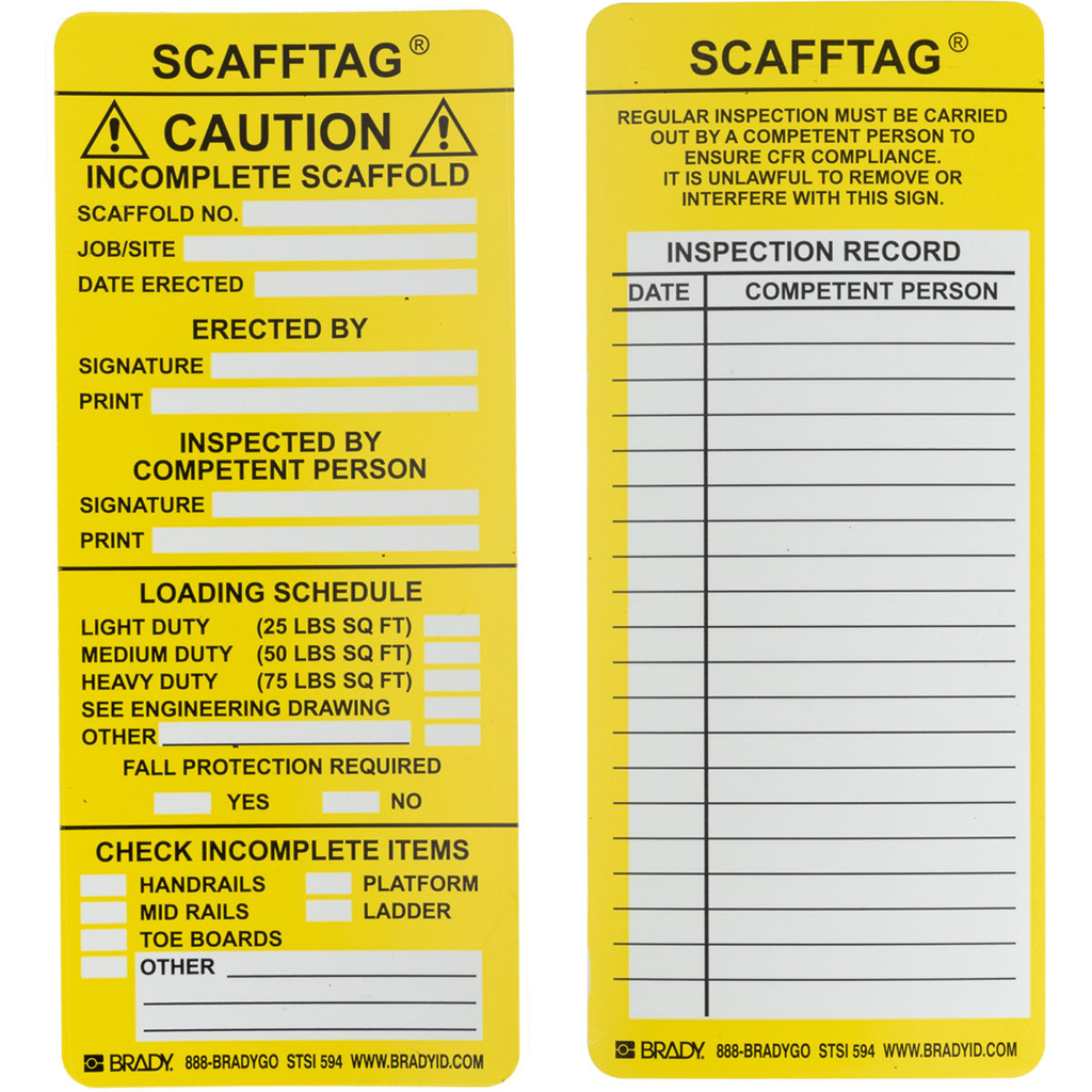 Product image for Brady SCAF-STSI594 SCAFFTAG Inserts, INCOMPLETE SCAFFOLD, Black/Yellow on White, 7.625" H x 3.125" W