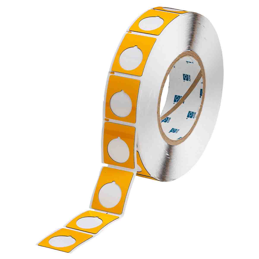 Product image for Brady THTEP-167-593-.5YL Foam Backed Raised Panel Labels, 1.5" H x 1.2" W, Yellow, Roll of 500 Labels