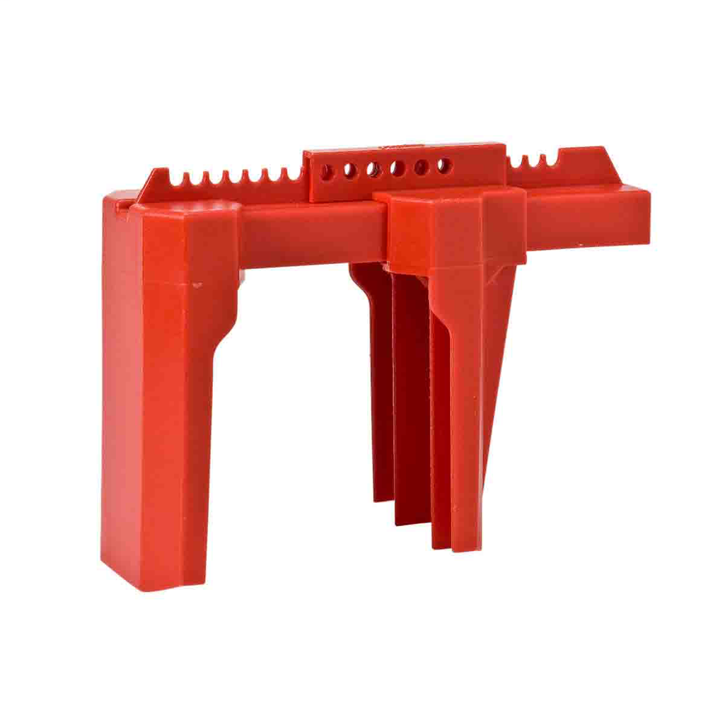 Product image for Brady BS08A-RD Large Ball Valve Lockout Device, Red Pipe Diameter Range: 2 to 8 in