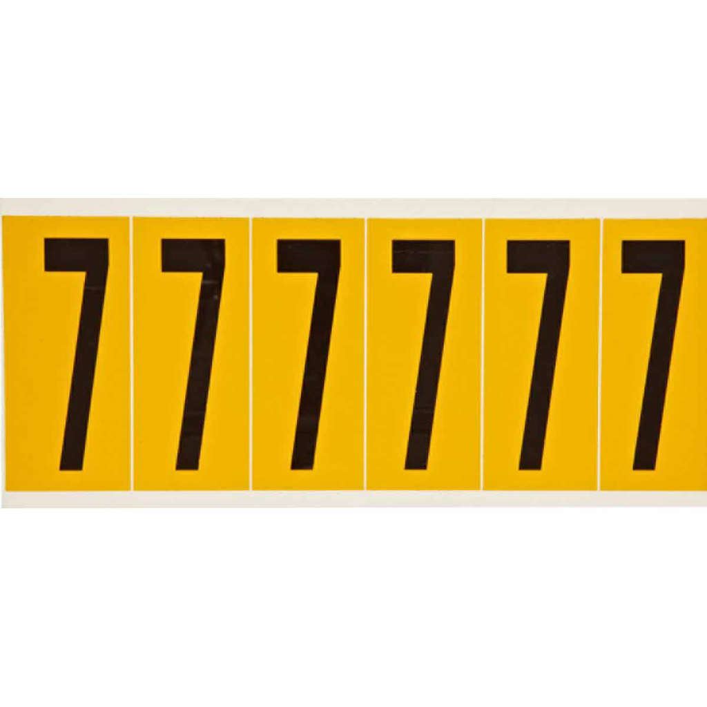 Product image for Brady 1550-7 15 Series Pressure Sensitive Vinyl Number Labels - 2.938" H, Black on Yellow, 7
