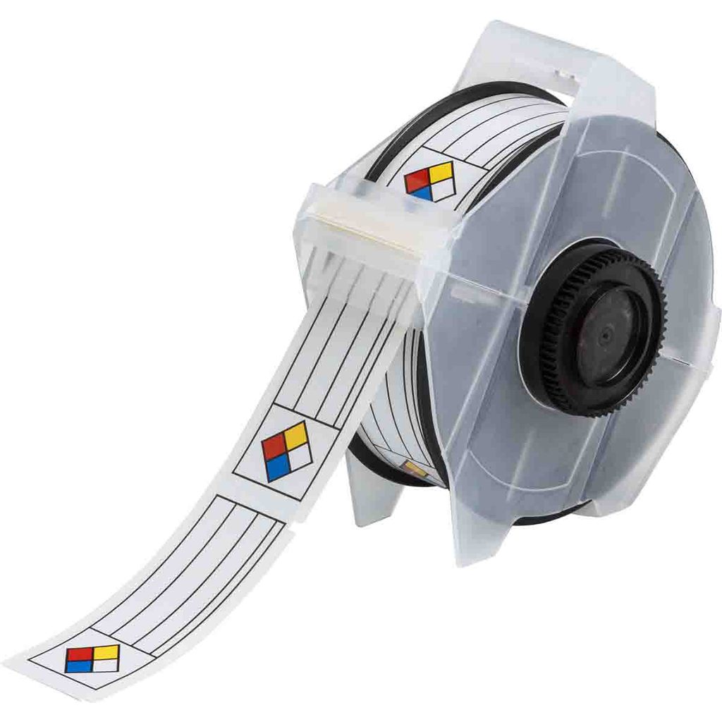 Product image for Brady 115769 GlobalMark Series Indoor-Outdoor Vinyl Labels, NFPA Diamond, 1.125" H x 3" W, Roll of 300 Labels, Blue/Red/Yellow on White