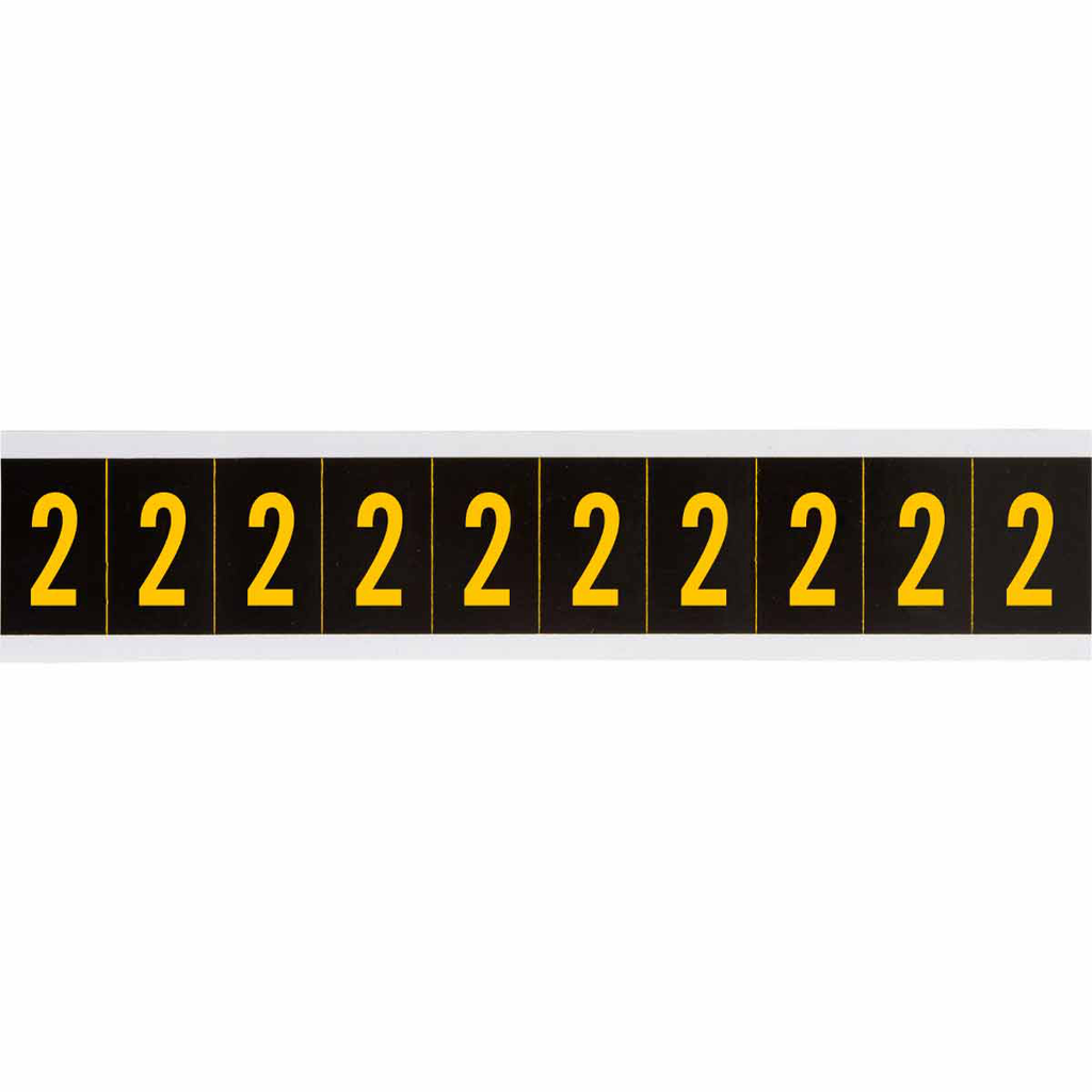 Product image for Brady 7897-2 Outdoor Utility Pressure Sensitive Vinyl Number Labels - 2" H, Yellow on Black, 2