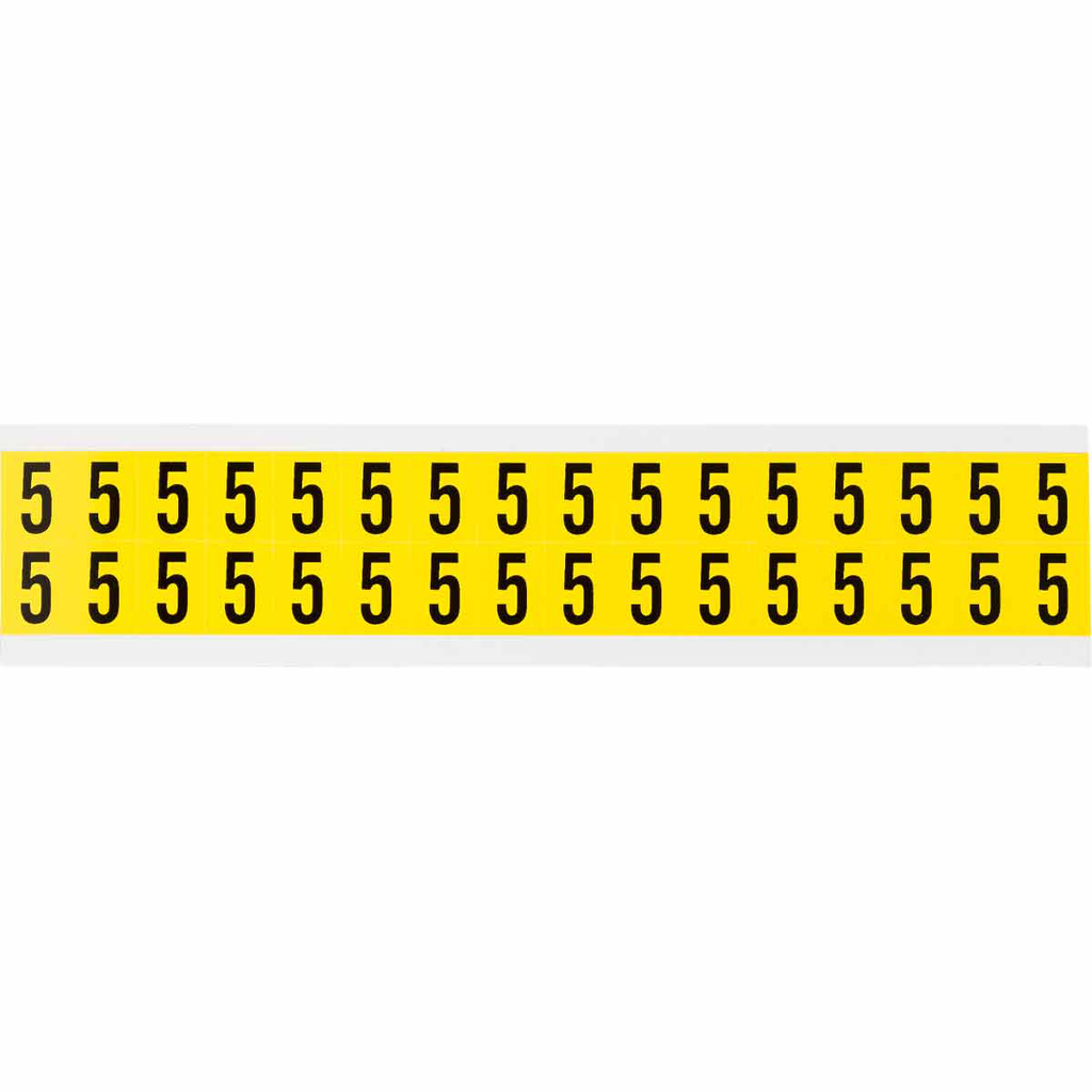 Product image for Brady 3420-5 Repositionable Vinyl 0.625 in Black on Yellow, Numbers 5 Card of 32 Labels