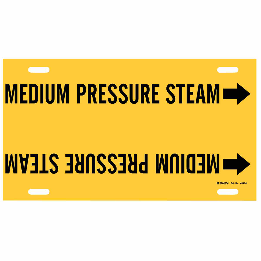 Product image for Brady 4095-H Strap-On Pipe Marker: MEDIUM PRESSURE STEAM, 10" H x 32" W, Fits Pipes 10" Dia. Thru 15" Dia.