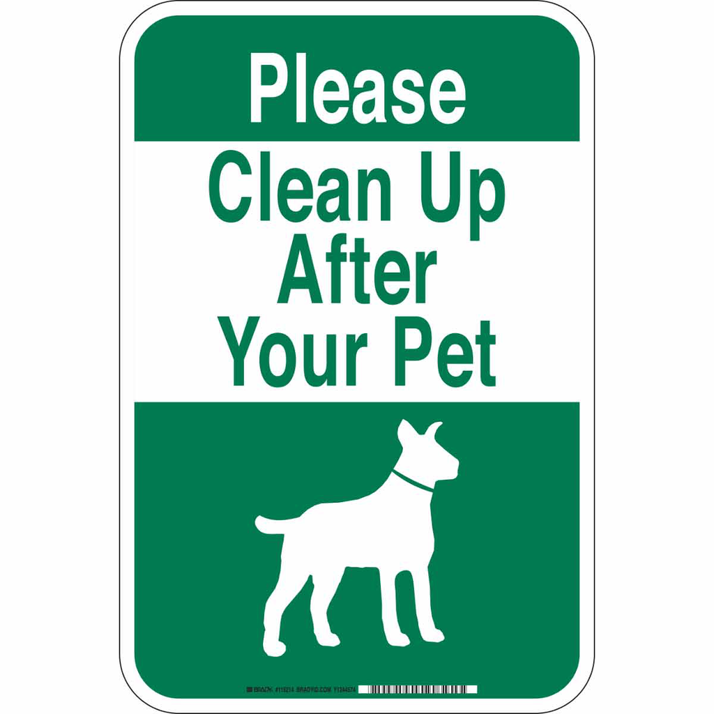 Product image for Brady 115214 Please Clean Up After Your Pet Sign, 18" H x 12" W x 0.035" D, Aluminum