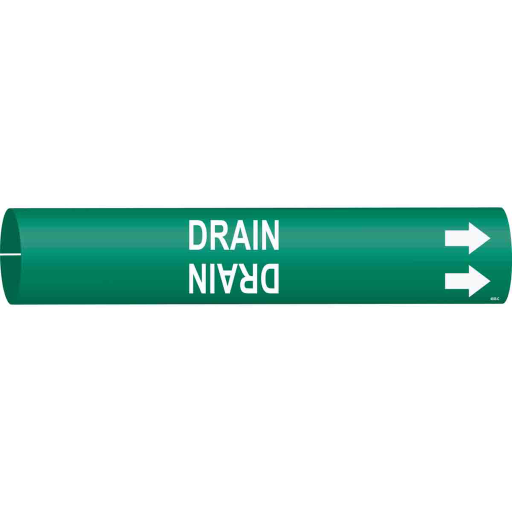 Product image for Brady 4055-C Drain Pipe Marker, 2" H x 2" W, Fits Pipes 2.5" Dia. Thru 3.875" Dia.