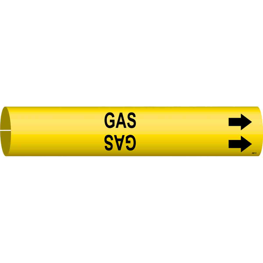 Product image for Brady 4067-C GAS Pipe Marker, 2" H x 2" W, Fits Pipes 2.5" Dia. Thru 3.875" Dia.