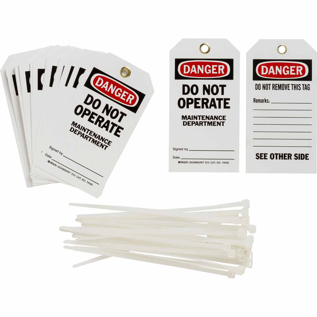 Product image for Brady 76180 Tags: DANGER: DO NOT OPERATE MAINTENANCE DEPARTMENT Signed BY: DATE: