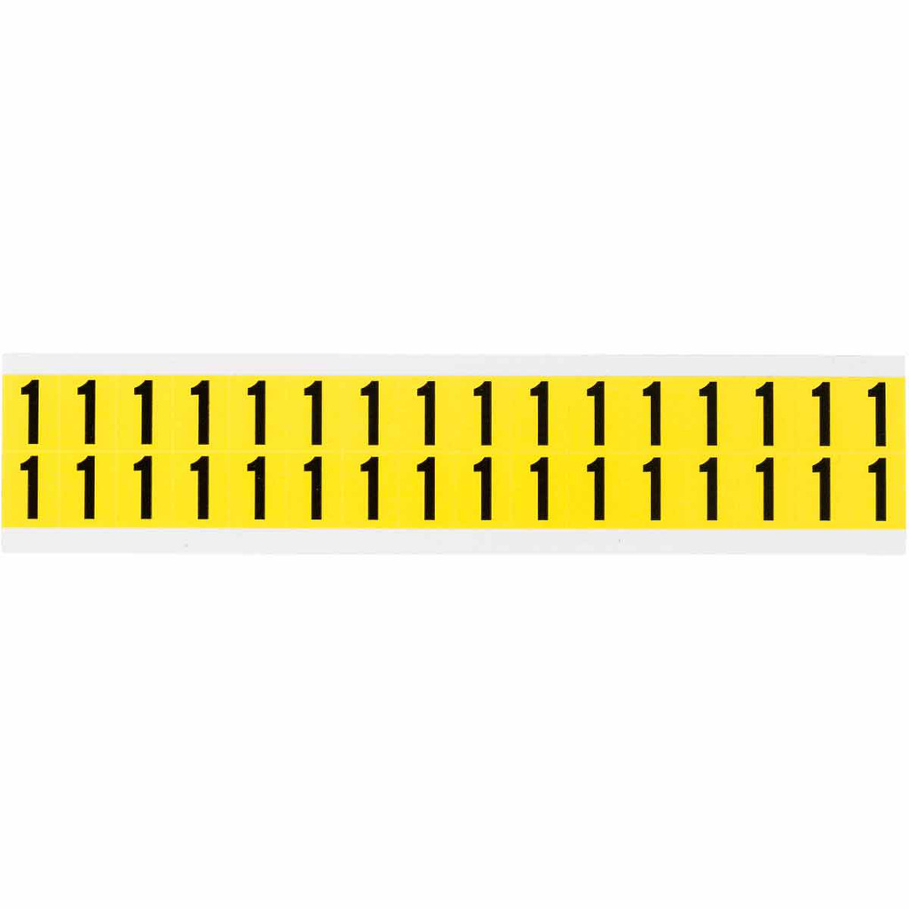 Product image for Brady 3420-1 Repositionable Vinyl 0.625 in Black on Yellow, Numbers 1 Card of 32 Labels