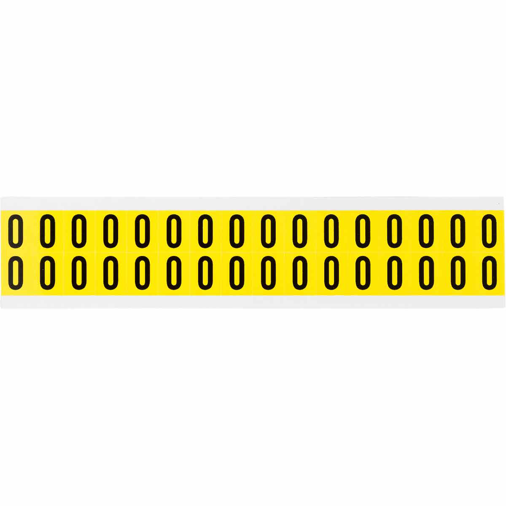 Product image for Brady 3420-0 Repositionable Vinyl 0.625 in Black on Yellow, Numbers 0 Card of 32 Labels