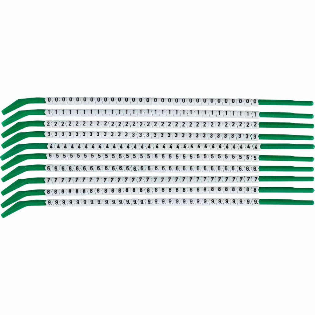 Product image for Brady SCNC-09 ClipSleeve 0 to 9 Wire Markers, Pack of 10 Each, 18 AWG, Maximum Wire Dia, 0.11"