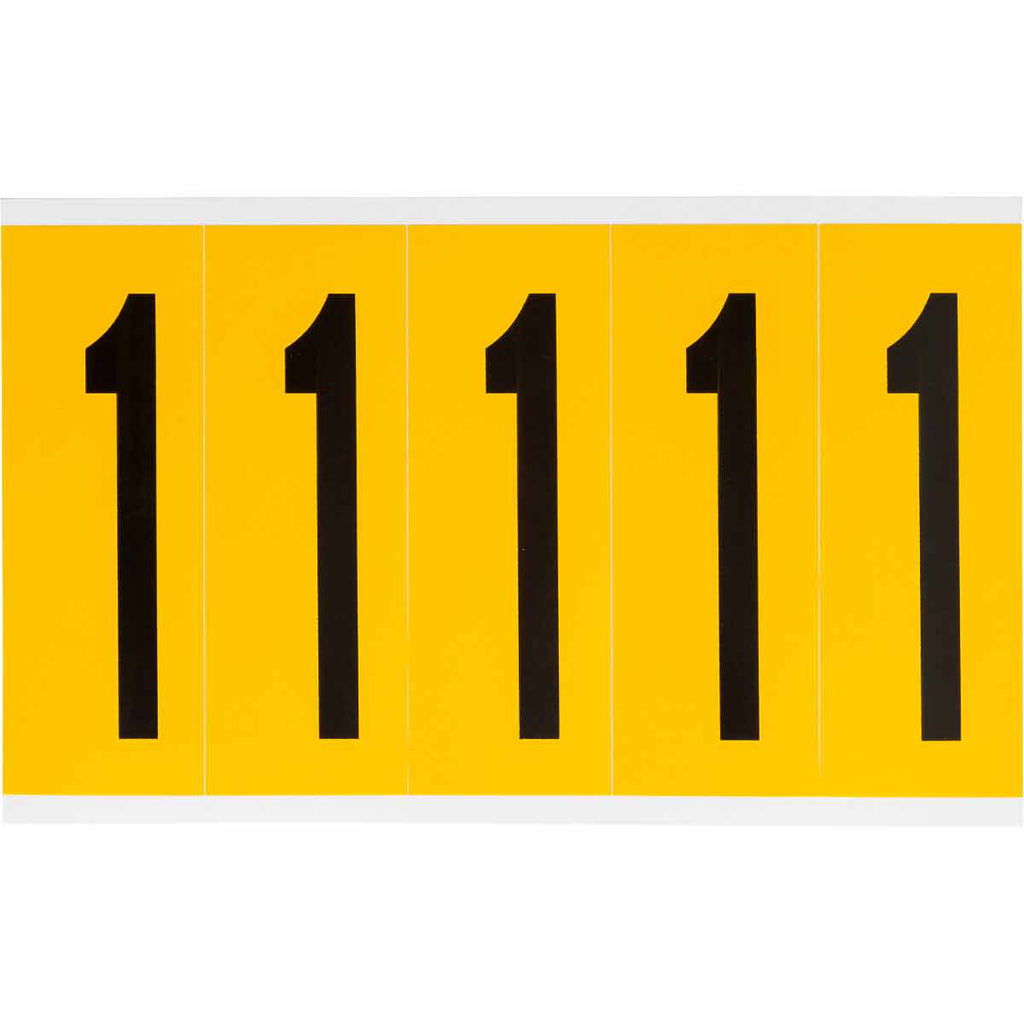 Product image for Brady 1560-1 15 Series Pressure Sensitive Vinyl Number Labels - 3.875" H, Black on Yellow, 1