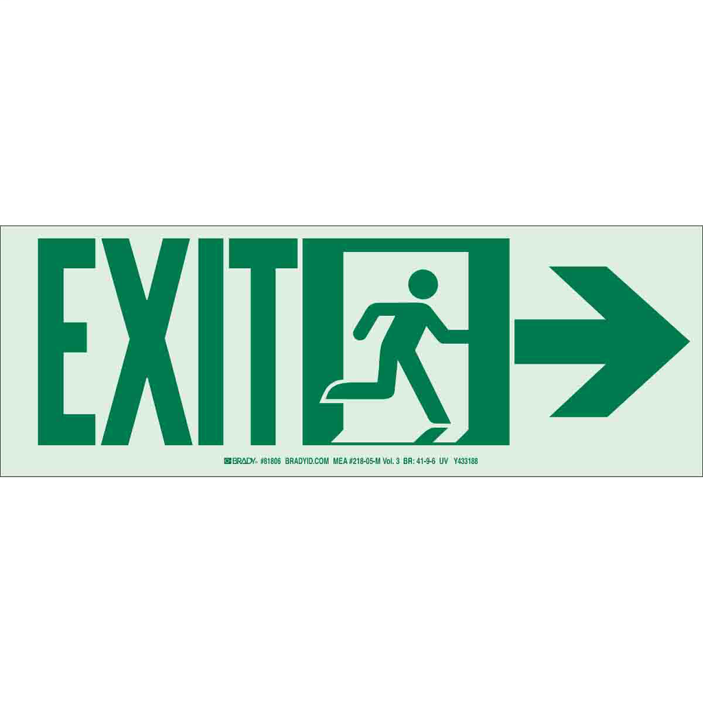 Product image for Brady 81806 Exit Sign, 5" H x 14" W x 0.0096" D, Arrow Direction: Right