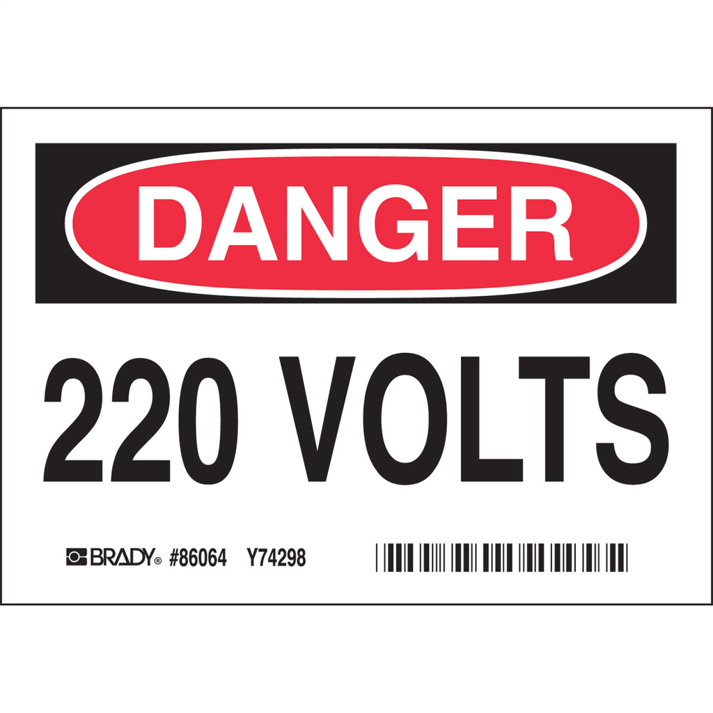 Product image for Brady 86064 220 VOLTS, 3.5" H x 5" W x 0.006" D, Pack of 5 Labels