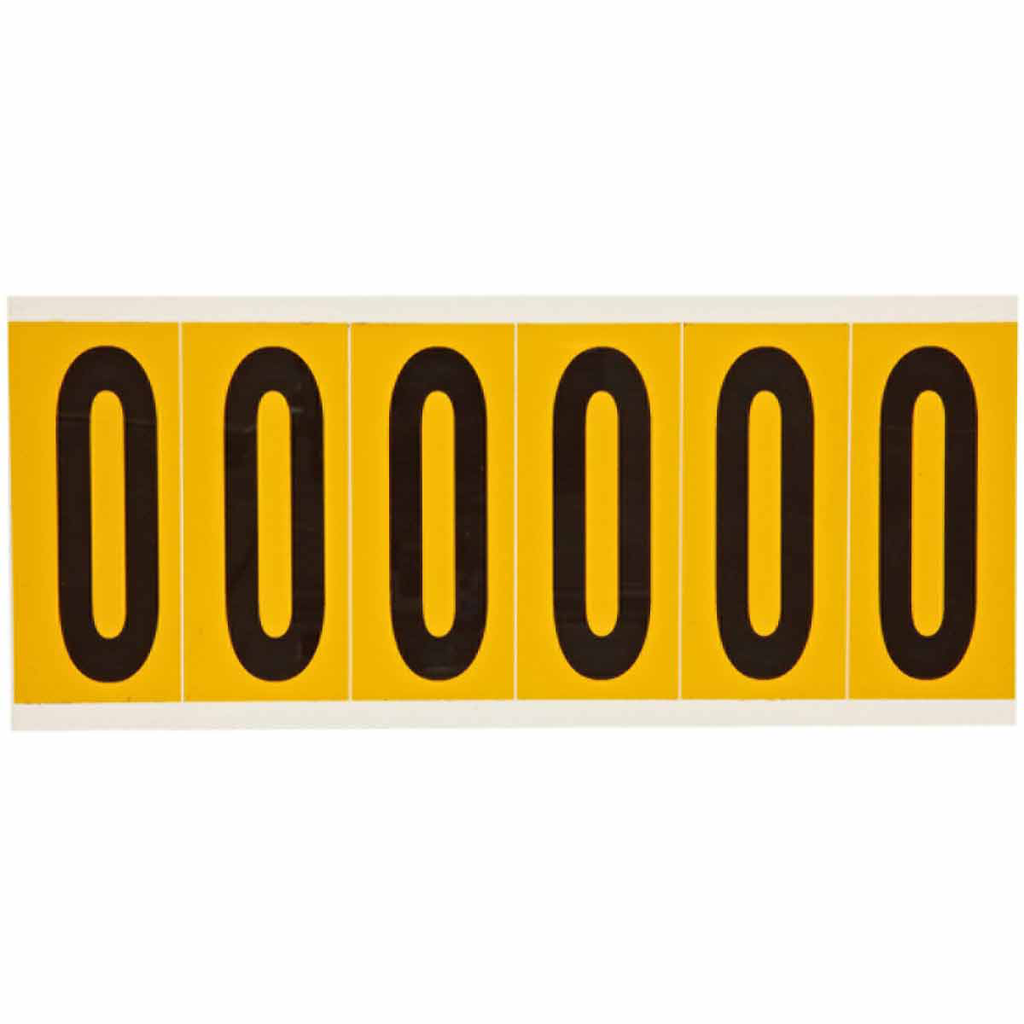 Product image for Brady 1550-0 15 Series Pressure Sensitive Vinyl Number Labels - 2.938" H, Black on Yellow, 0