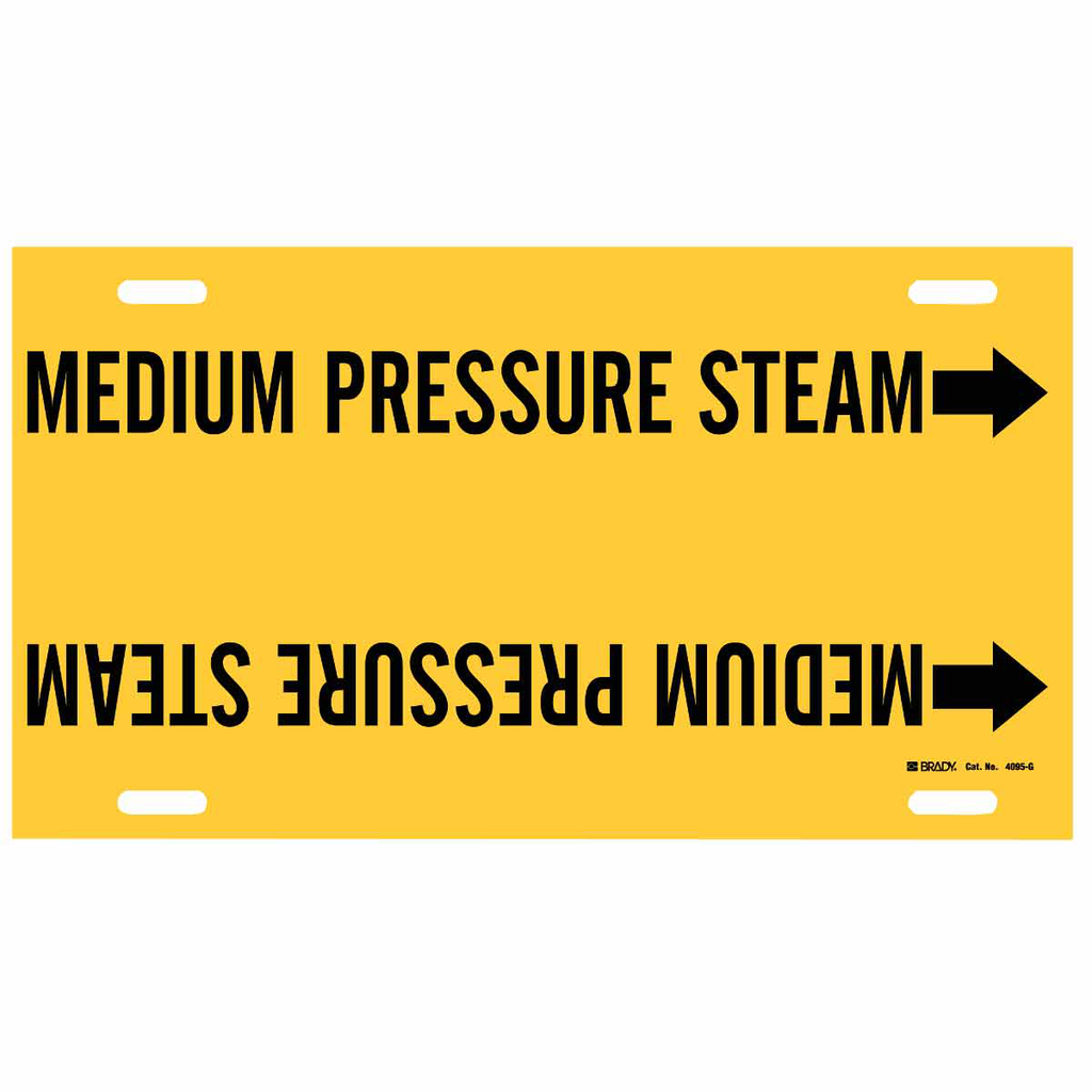Product image for Brady 4095-G Strap-On Pipe Marker: MEDIUM PRESSURE STEAM, 10" H x 24" W, Fits Pipes 8" Dia. Thru 9.875" Dia.