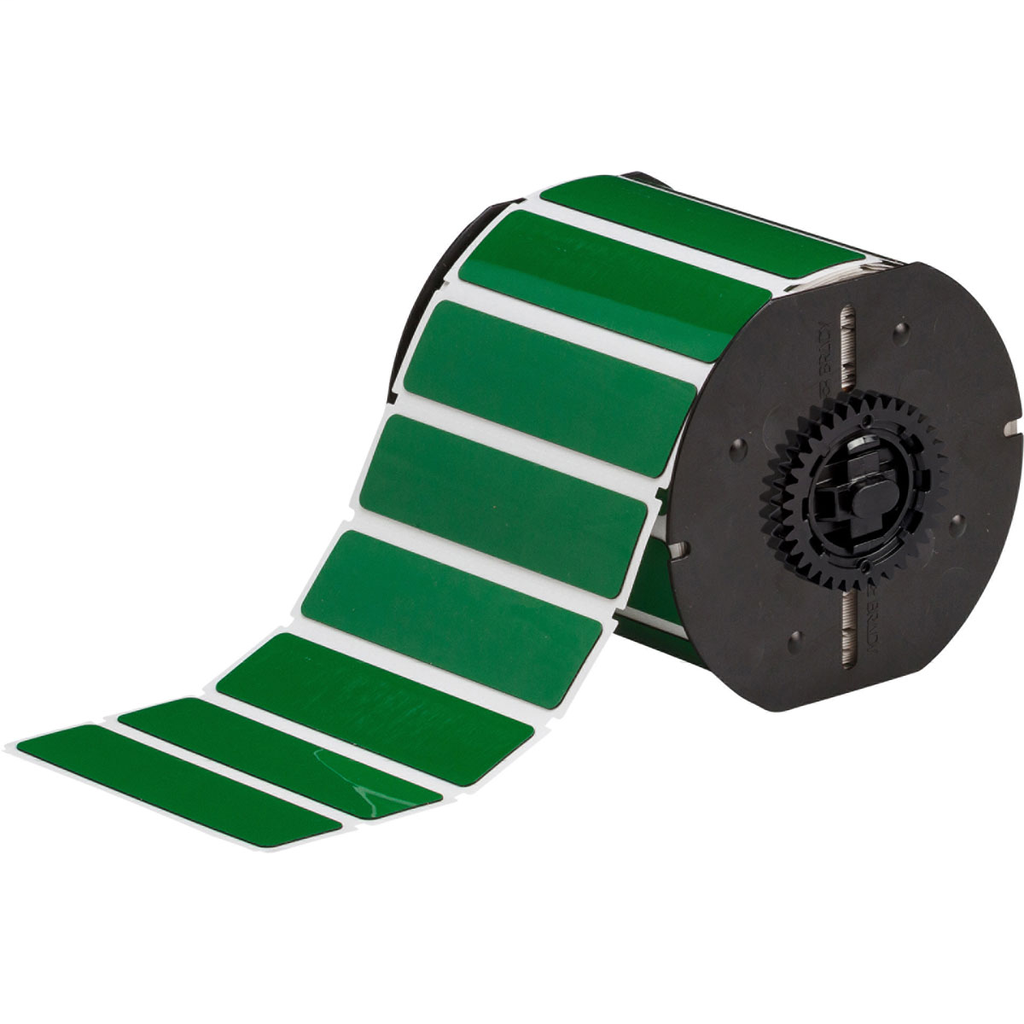 Product image for Brady B30EP-174-593-GN B30 Series Raised Panel Polyester Labels, 1" H x 4" W, Roll of 300 Labels, Green