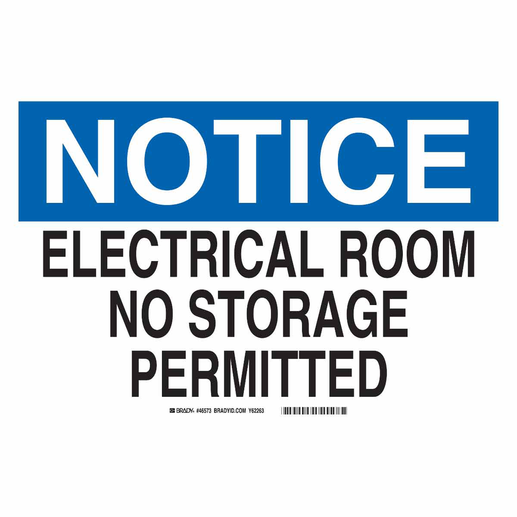 Product image for Brady 46573 NOTICE Electrical Room No Storage Permitted Sign, 7" H x 10" W x 0.035" D, Aluminum