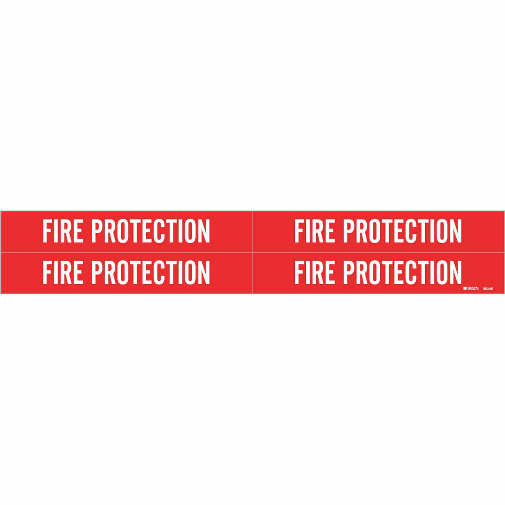 Product image for Brady 103546 Self-Adhesive Pipe Marker: FIRE PROTECTION, 1.125" H x 7" W Pack of 5 Each, Fits Pipes 0.75" Dia. Thru 2.375" Dia.