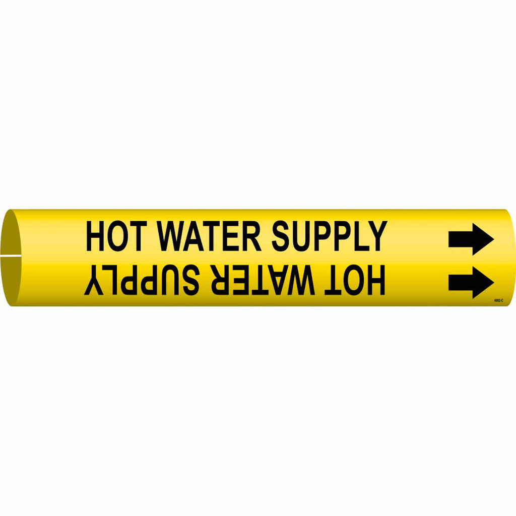 Product image for Brady 4082-C Hot Water Supply Pipe Marker, 2" H x 2" W, Fits Pipes 2.5" Dia. Thru 3.875" Dia.