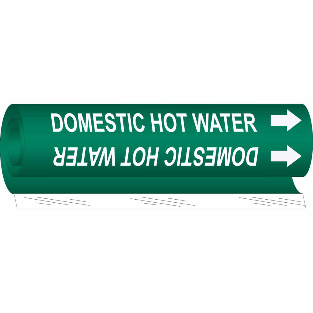 Product image for Brady 5815-I Domestic Hot Water Pipe Marker, 9" H x 8" W, Fits Pipes 1.5" Dia. Thru 2.375" Dia.