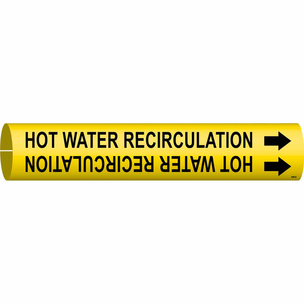 Product image for Brady 4080-B Hot Water Recirculation Pipe Marker, 0.875" H x 0.875" W, Fits Pipes 1.5" Dia. Thru 2.375" Dia.