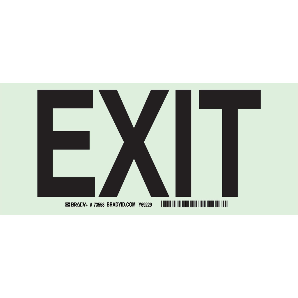 Product image for Brady 73558 BradyGlo Black, Exit Sign, 4" H x 9" W x 0.008" D, Black on Glow