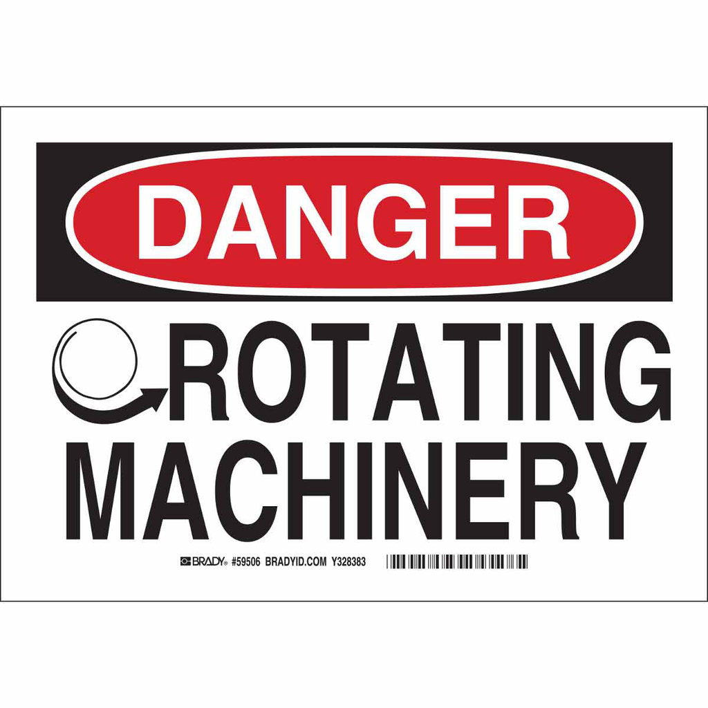 Product image for Brady 87670 DANGER Rotating Machinery Sign, 10" H x 14" W x 0.1" D, Fiberglass
