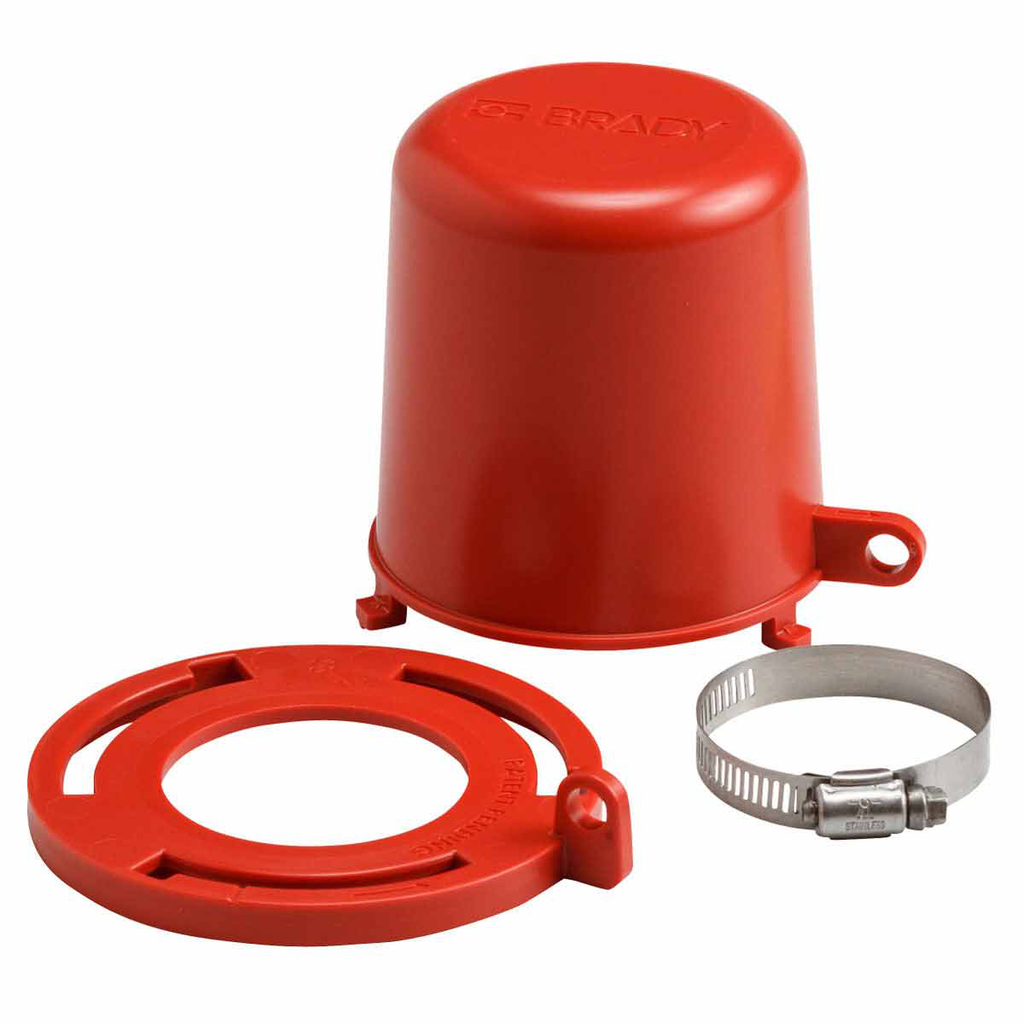 Product image for Brady 113234 Plug Valve Lockouts 4 in H x 4.71 in Dia, Red Polypropylene